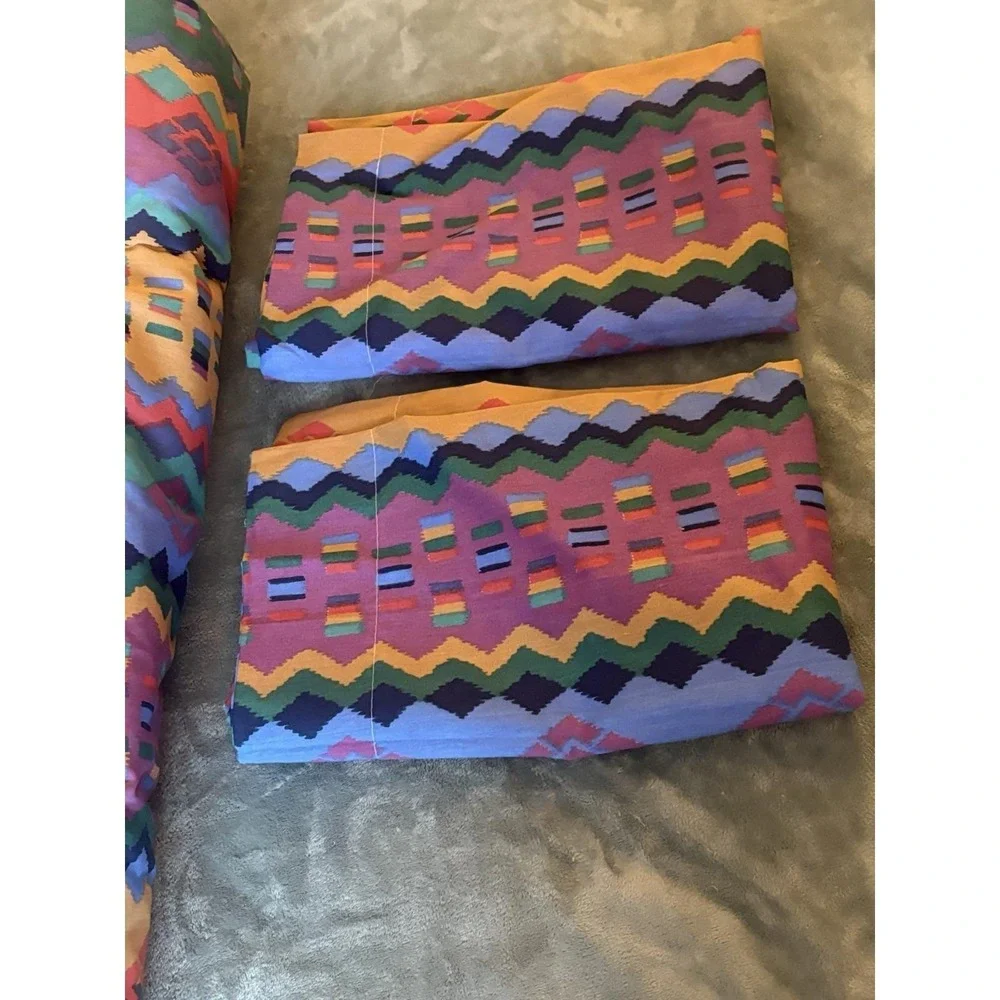 Vintage 90s Y2K Aztec Geometric Comforter Colorful Southwestern Thomaston FULL
